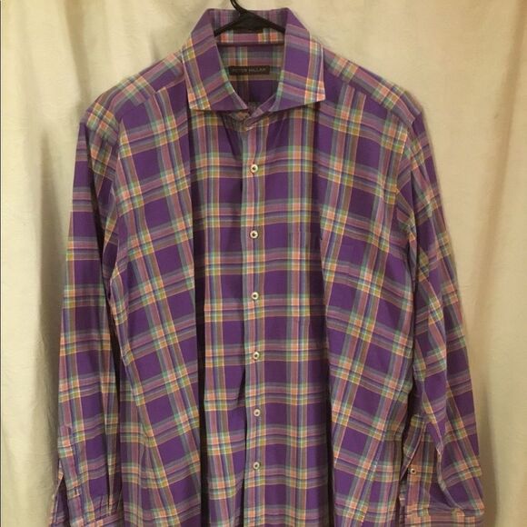 Peter Millar Fine Purple Mens Plaid Dress Shirt - Picture 1 of 4